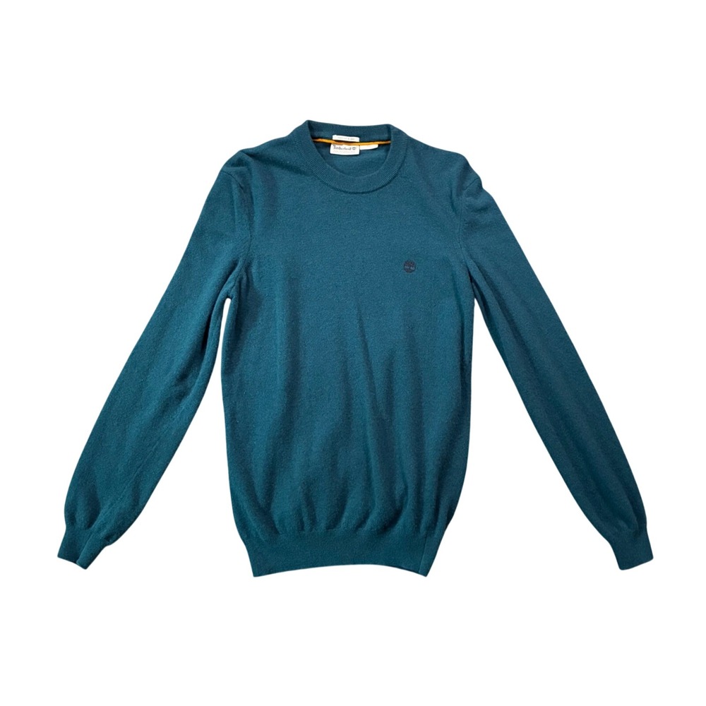 Timberland Men's Merino Wool Blend Crew Neck Sweater Teal Blue Size Small